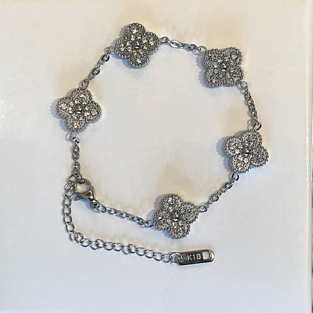 Silver Five Motif 18K GP Clover Bracelet